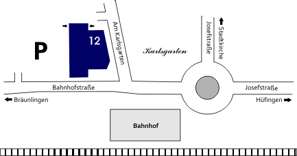 Anfahrtsskizze Hausarzt Praxisgemeinschaft Bahnhofstraße Donaueschingen